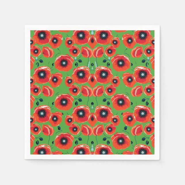 Servilleta De Papel Red Poppies Apple Green (Anverso)