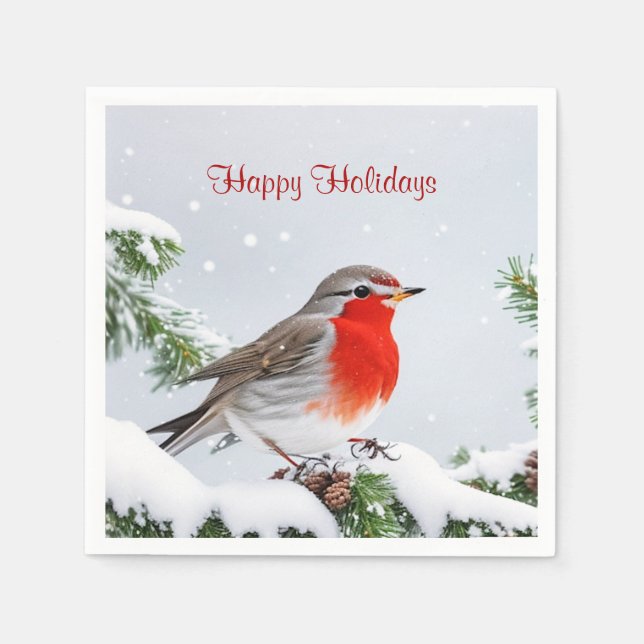 Servilleta De Papel Red Robin Holiday Navidades Papel Napkin (Anverso)