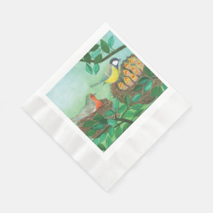 Servilleta De Papel Red Robin y Great Tit Bird Nesting