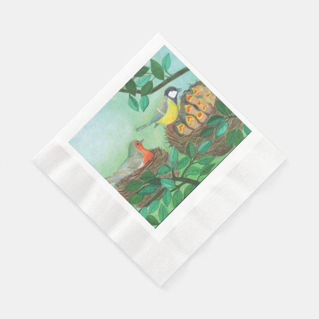 Servilleta De Papel Red Robin y Great Tit Bird Nesting (Esquina)