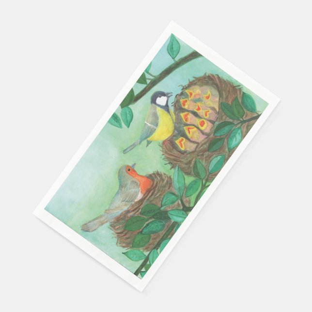 Servilleta De Papel Red Robin y Great Tit Bird Nesting (Esquina)