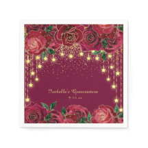Red Rose Gold String Light Stars Quinceañera
