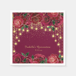 Servilleta De Papel Red Rose Gold String Light Stars Quinceañera