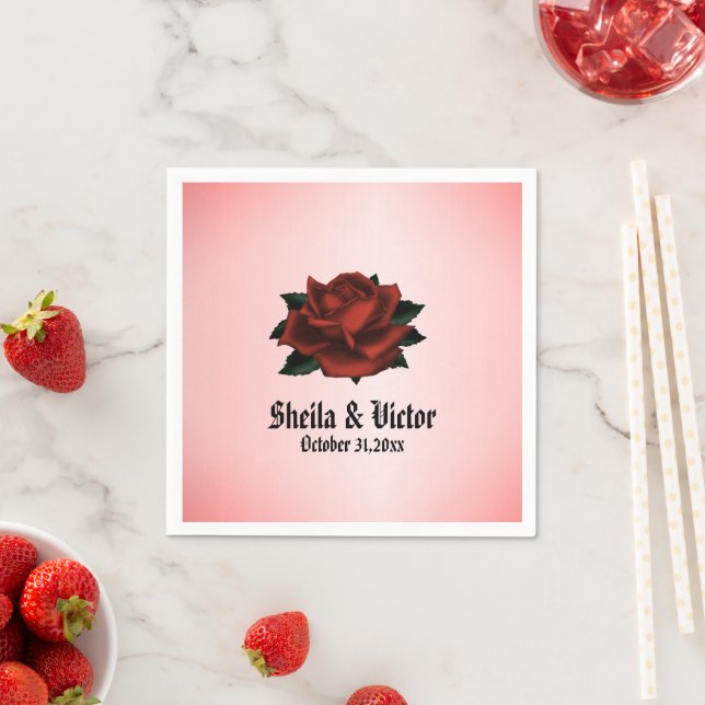 Servilleta De Papel Red Rose Gothic Boda Personal (In situ)