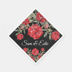 Servilleta De Papel Red Rose Watercolor Floral Boda Elegante Nombre