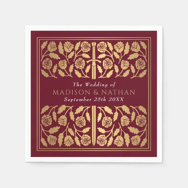 Servilleta De Papel Red Royal Medieval Gold Sword Wedding (Anverso)