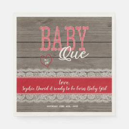 Servilleta De Papel Red Rustic Gingham Wood Boy Baby Shower BBQ