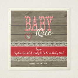 Servilleta De Papel Red Rustic Gingham Wood Boy Baby Shower BBQ