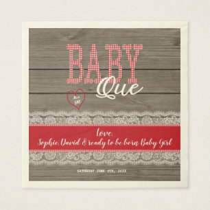 Servilleta De Papel Red Rustic Gingham Wood Boy Baby Shower BBQ