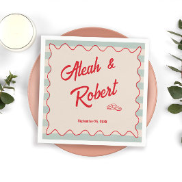 Servilleta De Papel Red Script Blue Stripes Retro Wedding