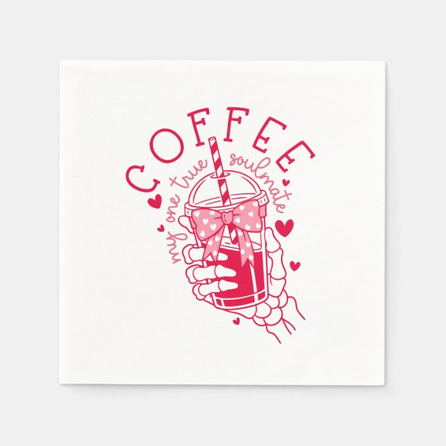 Servilleta De Papel Red Skeleton Hand Coffee Soulmate Hearts (Anverso)