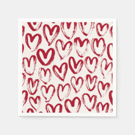 Servilleta De Papel Red Sketch Heart Patterns Hand-Drawn Doodle-Style