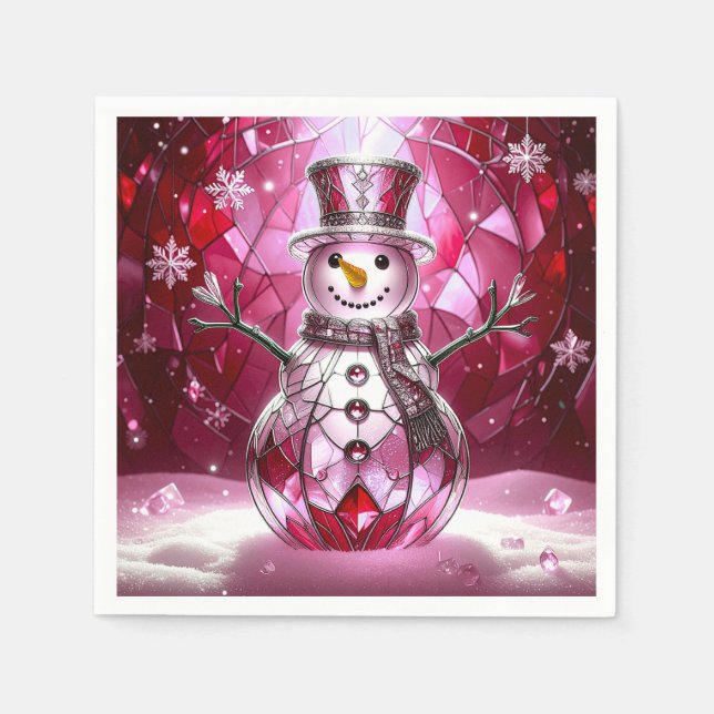 Servilleta De Papel Red Snowman Snowflakes Holiday Napkin (Anverso)