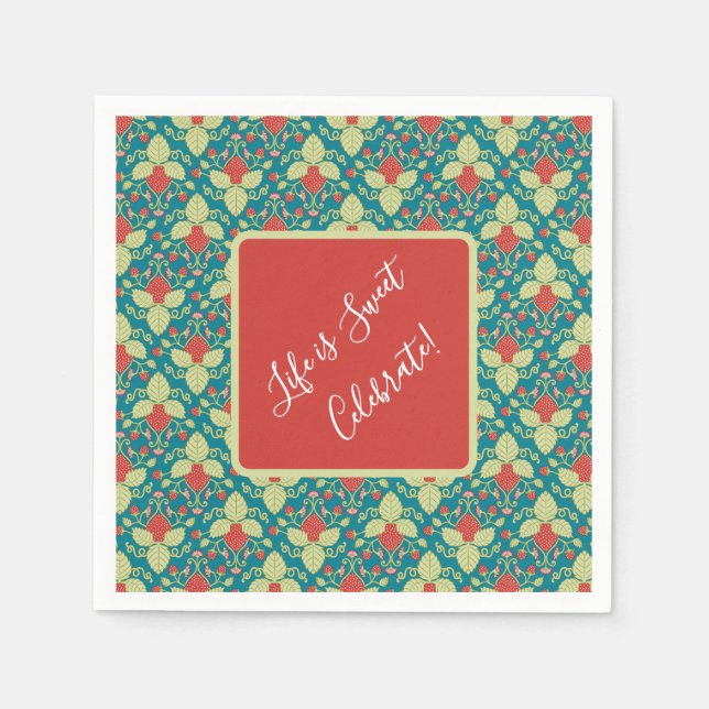 Servilleta De Papel Red Strawberries, Flowers, Fruit and Runners (Anverso)