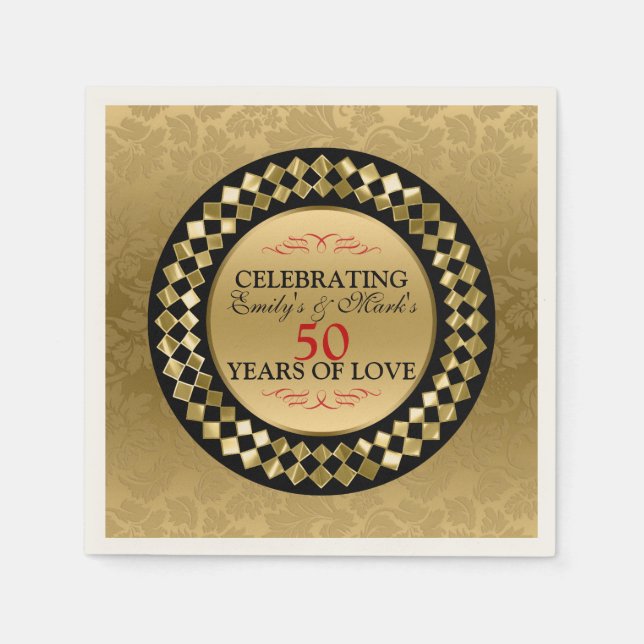 Servilleta De Papel Red Swirls Gold Damask (Anverso)