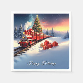 Servilleta De Papel Red Train Christmas Tree Holiday Napkin