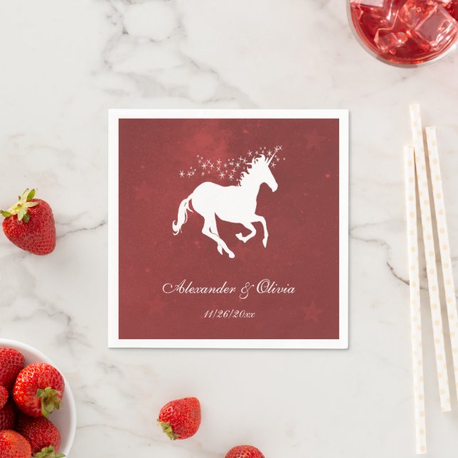 Servilleta De Papel Red Unicorn Bridal Shower Napkin (In situ)
