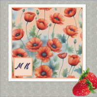 Red Watercolor Poppy Garden on Peach