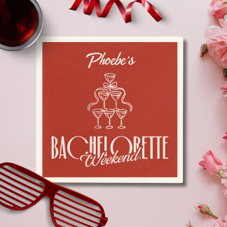 Servilleta De Papel Red Whimsical Wine Doodle Bachelorette Nombre Napk
