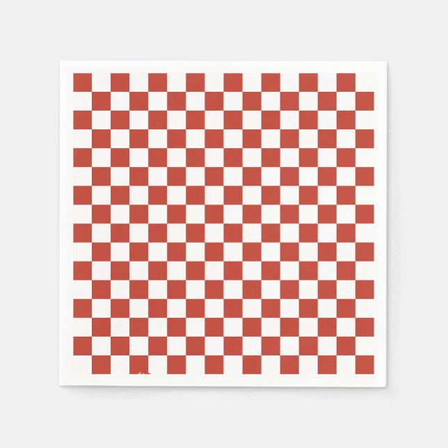 Servilleta De Papel Red& White Checkered Pattern Mid Century Modern (Anverso)