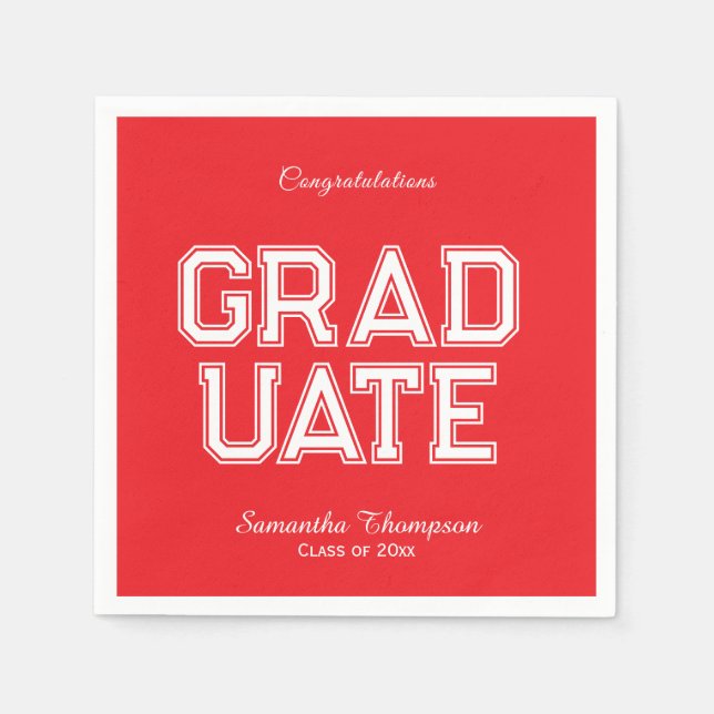 Servilleta De Papel Red & White Graduation Party Napkins Customizable (Anverso)