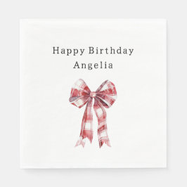 Servilleta De Papel Red White Plaid Stripes Bow Birthday