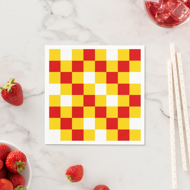 Servilleta De Papel Red White Yellow Checkered Pattern Design  (In situ)