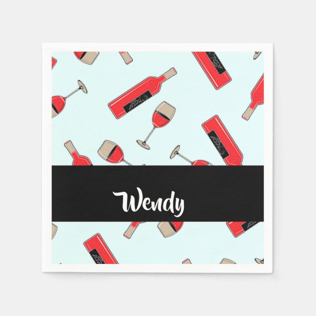 Servilleta De Papel Red wine bottles and glasses pattern (Anverso)