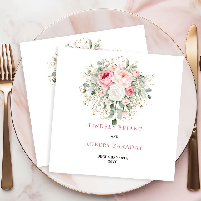 Servilleta De Papel Refined Boho Blush Rose Eucalyptus Wedding Napkins (Refined Boho Blush Rose Eucalyptus Wedding Napkins)
