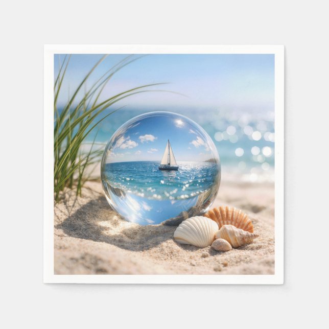 Servilleta De Papel Reflejo de Velero en Esfera de Vidrio (Anverso)