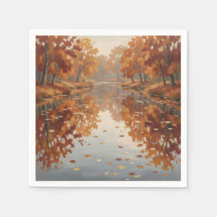 Servilleta De Papel Reflejo del río de otoño Naranjos Caída
