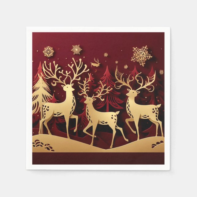 Servilleta De Papel Regal Reindeer Ensemble – Paper-Cut Forest (Anverso)