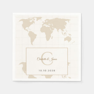 Servilleta De Papel Regalo de boda Mapa Mundial Champán Dorado Fiesta