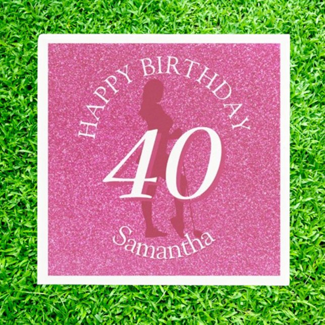 SERVILLETA DE PAPEL REGALO DE CUMPLEAÑOS GRANDE DE BRILLOS ROSA PARA M (Celebrate in style with our pink glitter birthday golf gift! Perfect for the golf lover in your life)
