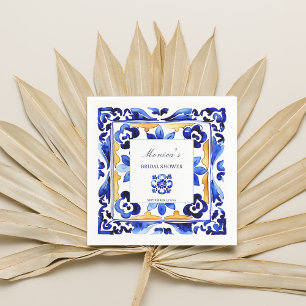 Servilleta De Papel Regalo de ducha de novia con baldosas azules itali