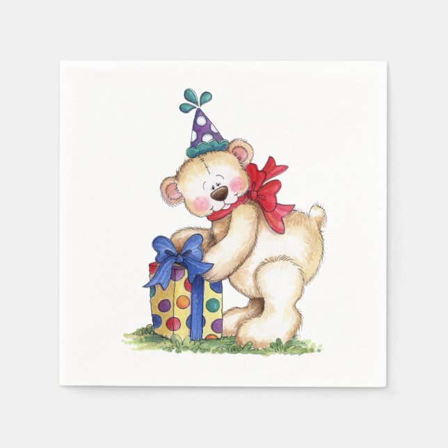 Servilleta De Papel Regalo del oso de cumpleaños (Anverso)