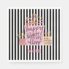Servilleta De Papel Regalo rosado Cumpleaños Blanco y Negro
