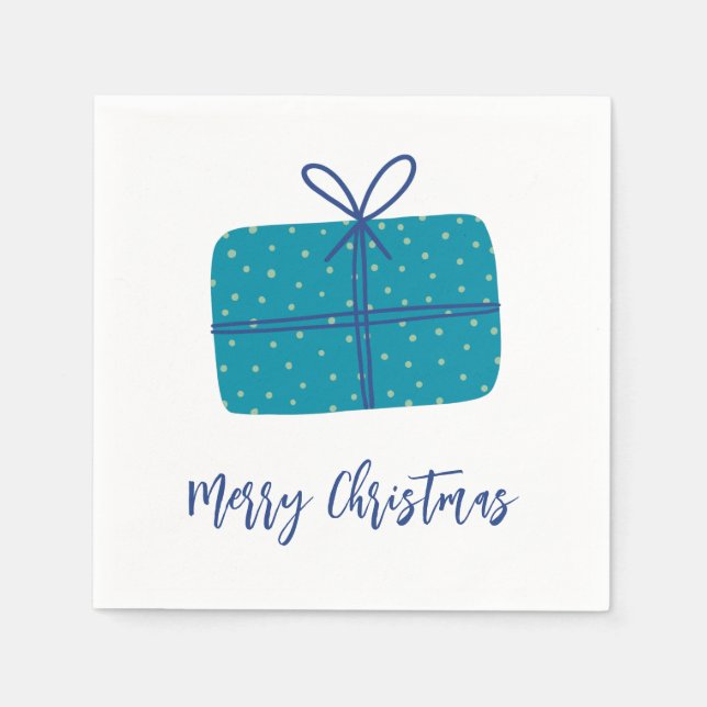 Servilleta De Papel Regalo Simple Azul de Navidad (Anverso)