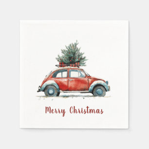 Servilleta De Papel Regalos de árbol de Navidad de coche rojo vintage
