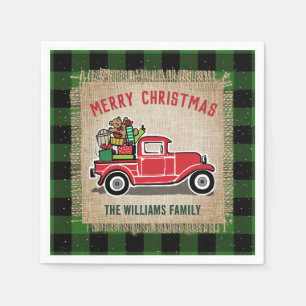 Servilleta De Papel Regalos de Camión Rojo Vintage Plaid Verde Búfalo
