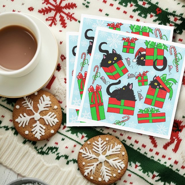 Servilleta De Papel Regalos de Navidad de Gato Negro (Subido por el creador)