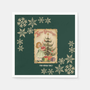 Servilleta De Papel Regalos de Niñas de Pino Vintage Copos de Nieve