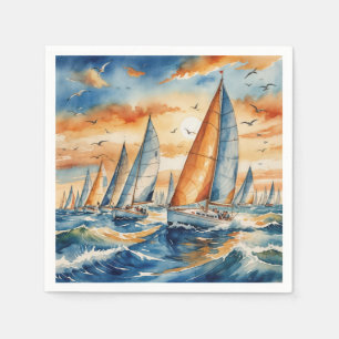 Servilleta De Papel Regata de veleros al acuarela