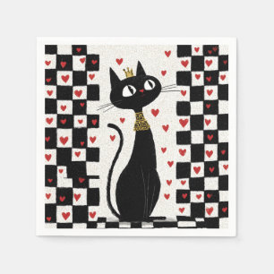 Servilleta De Papel Reina de gato negro y caprichosa con corona de oro