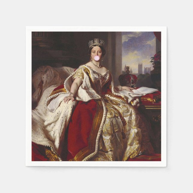 SERVILLETA DE PAPEL REINA VICTORIA BLOQUEANDO UN BURBUJA ROSA (Anverso)