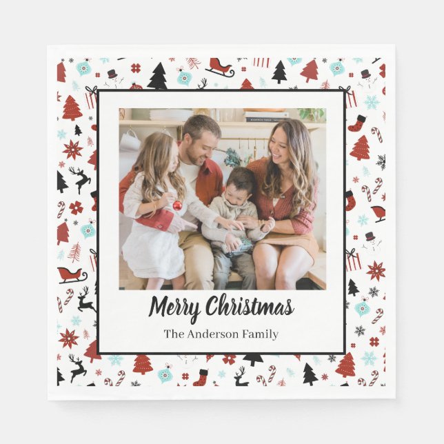 Servilleta De Papel Reindeer Sleigh Christmas Pine Trees (Anverso)