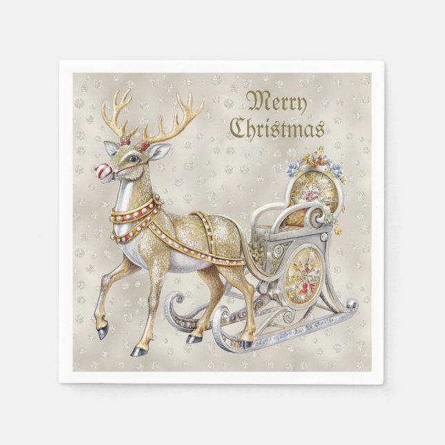 Servilleta De Papel Reindeer Sleigh Holiday (Anverso)