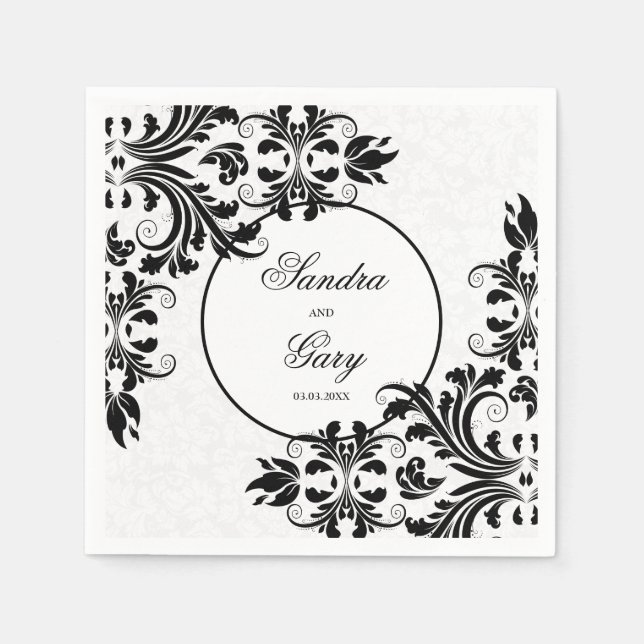 Servilleta De Papel Rejillas blancas de encaje negro elegantes (Anverso)