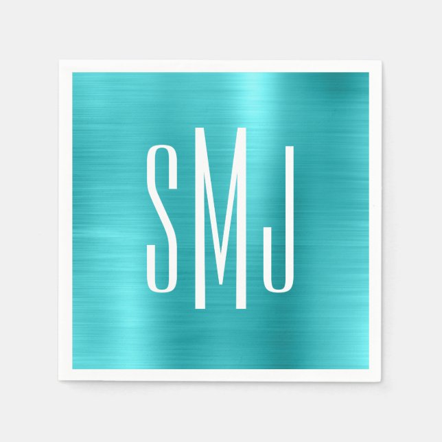Servilleta De Papel Relieve metalizado azul turquesa Tres letras Monog (Anverso)