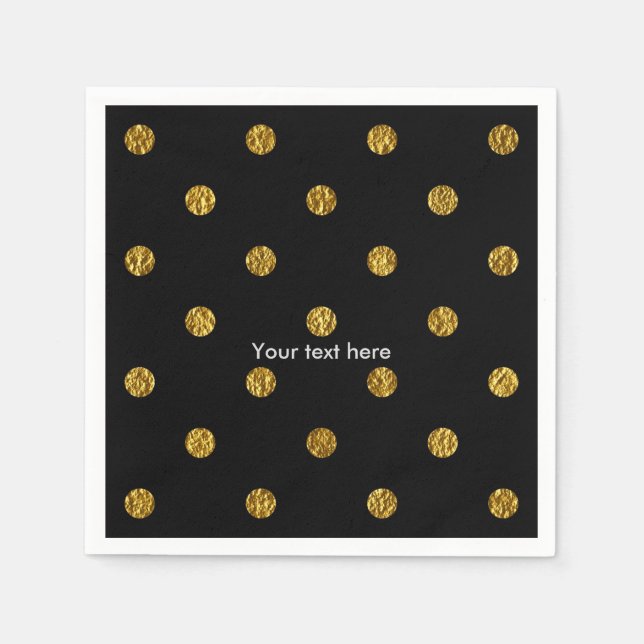Servilleta De Papel Relieve metalizado de imitación negro y oro Polka  (Anverso)
